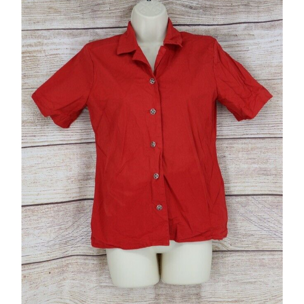 VINTAGE Samantha Edwards Womens Size Small Padded Shoulder Button Down Shirt Red